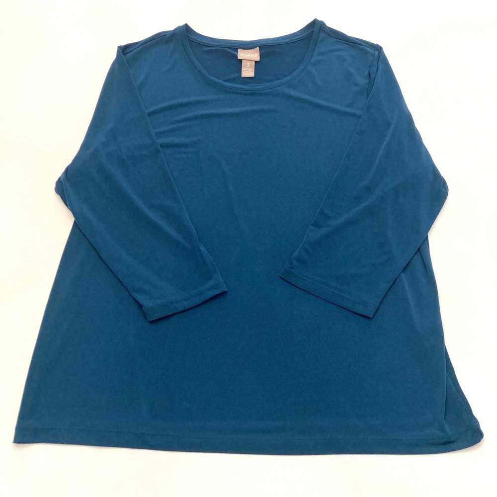 Chicos Top Size 3 XL Womens Teal Stretch Poly Spandex Pullover 3/4 Sleeve